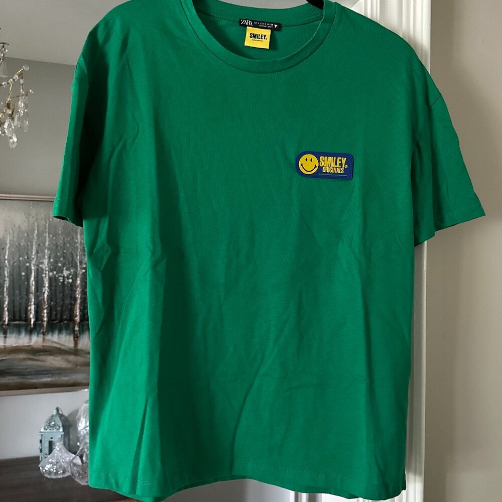Zara Oversized Green Smiley Originals T-Shirt (Size Small)